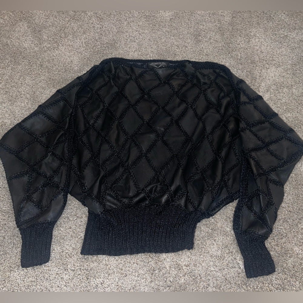 Vintage Angelz Leather Crocheted Sweater